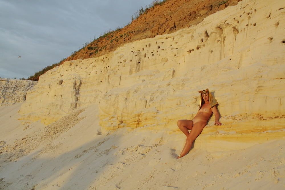 Posing Naked on White Sand in Sunset Time #8