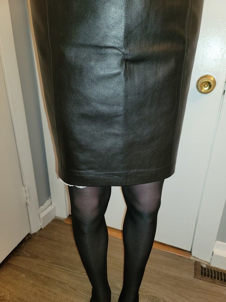 Leather Pencil Skirt with White Half Slip #29
