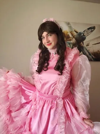 sissy long frilly pink dress         