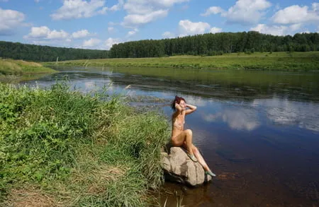 boulder in volga river         