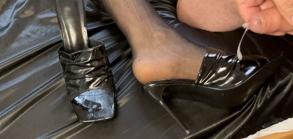 Cum on Black High Heel Mules #8