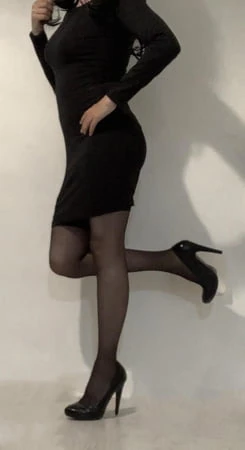 black dress and stockings         