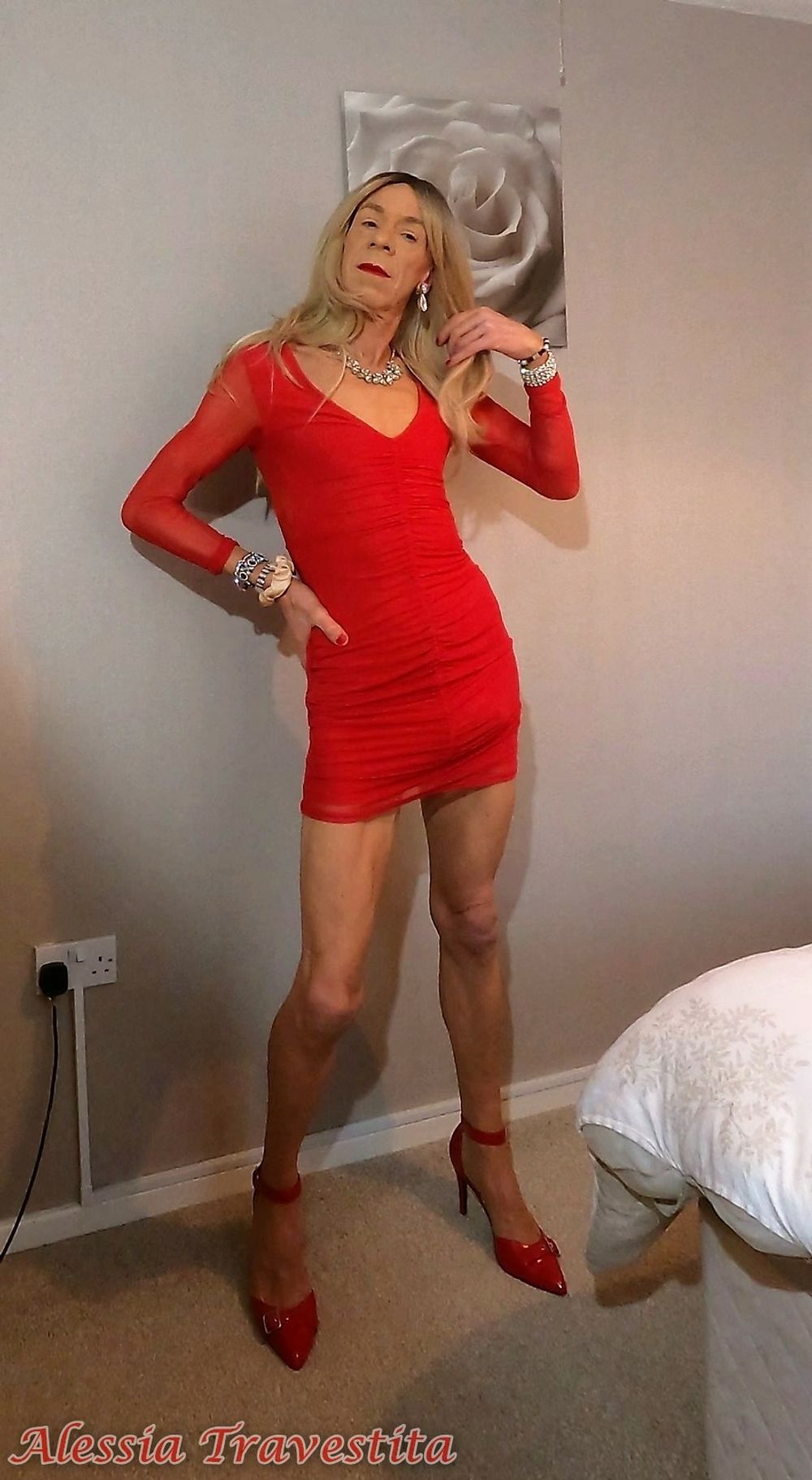 64 Alessia Travestita in Sheer Red Dress #40