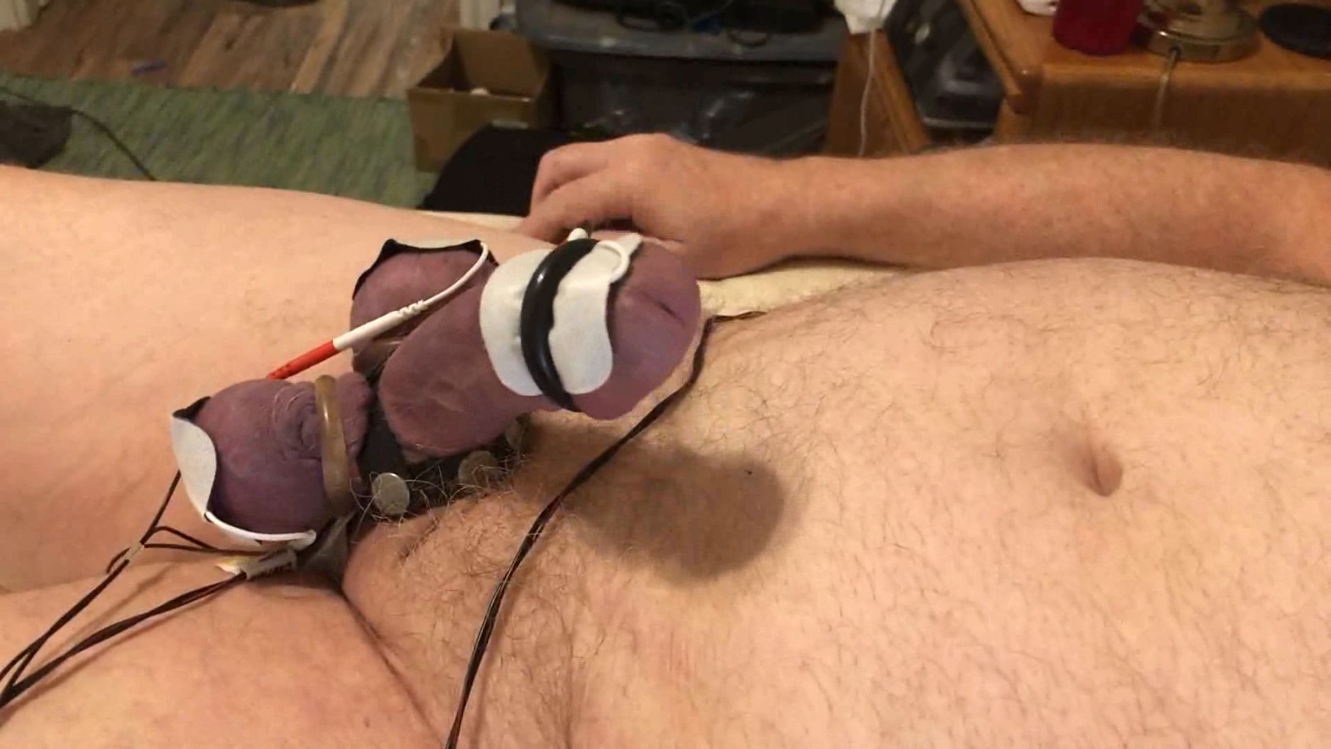 Cock twitches with estim pulse and precum flows as I slap an #21