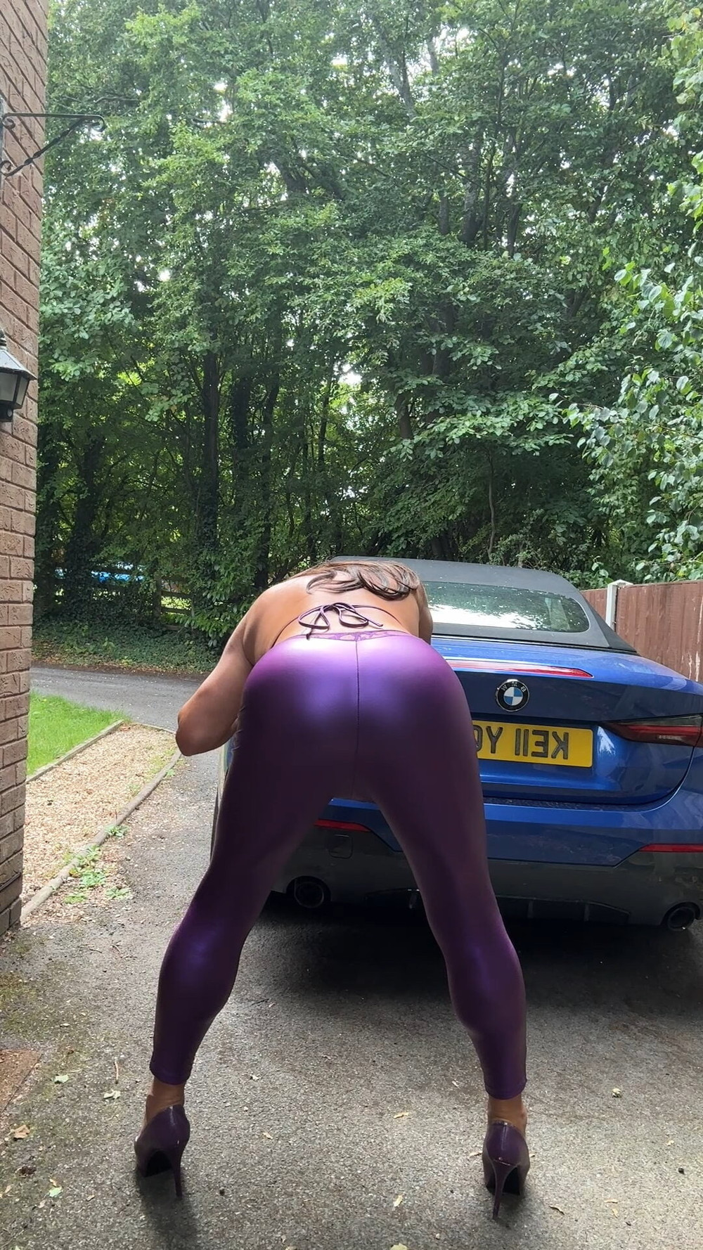 Sexy Crossdresser kellycd2022 in purple pvc catsuit and heel #19