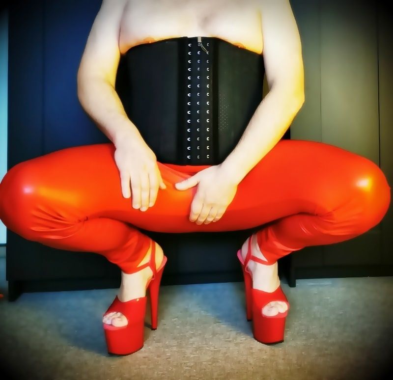 Red Leggings & Red Pleaser Heels #3