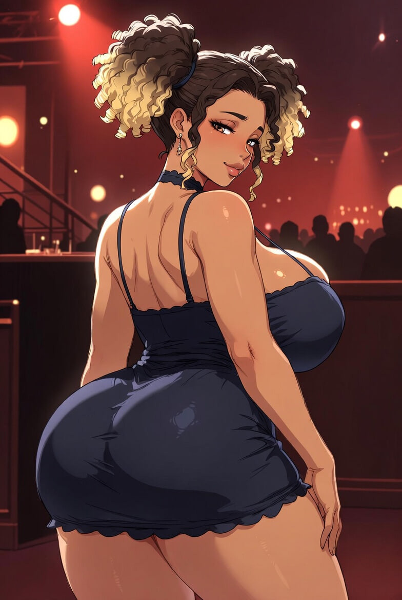 hentai style, posed in a dimly lit nightclub