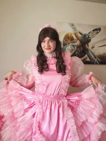 sissy long frilly pink dress         