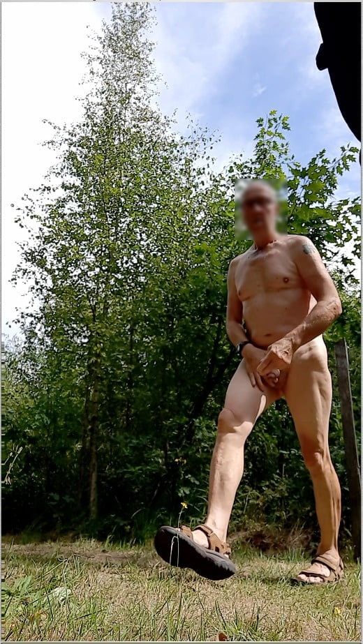 naked exhibitionist jerking in public outdoor woods with cum #29