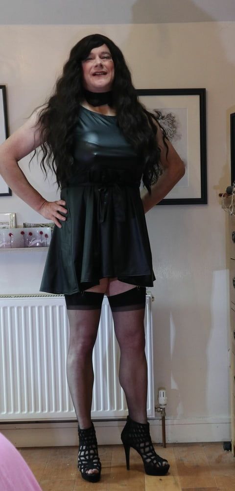 sissy in black stockings and short dress #5