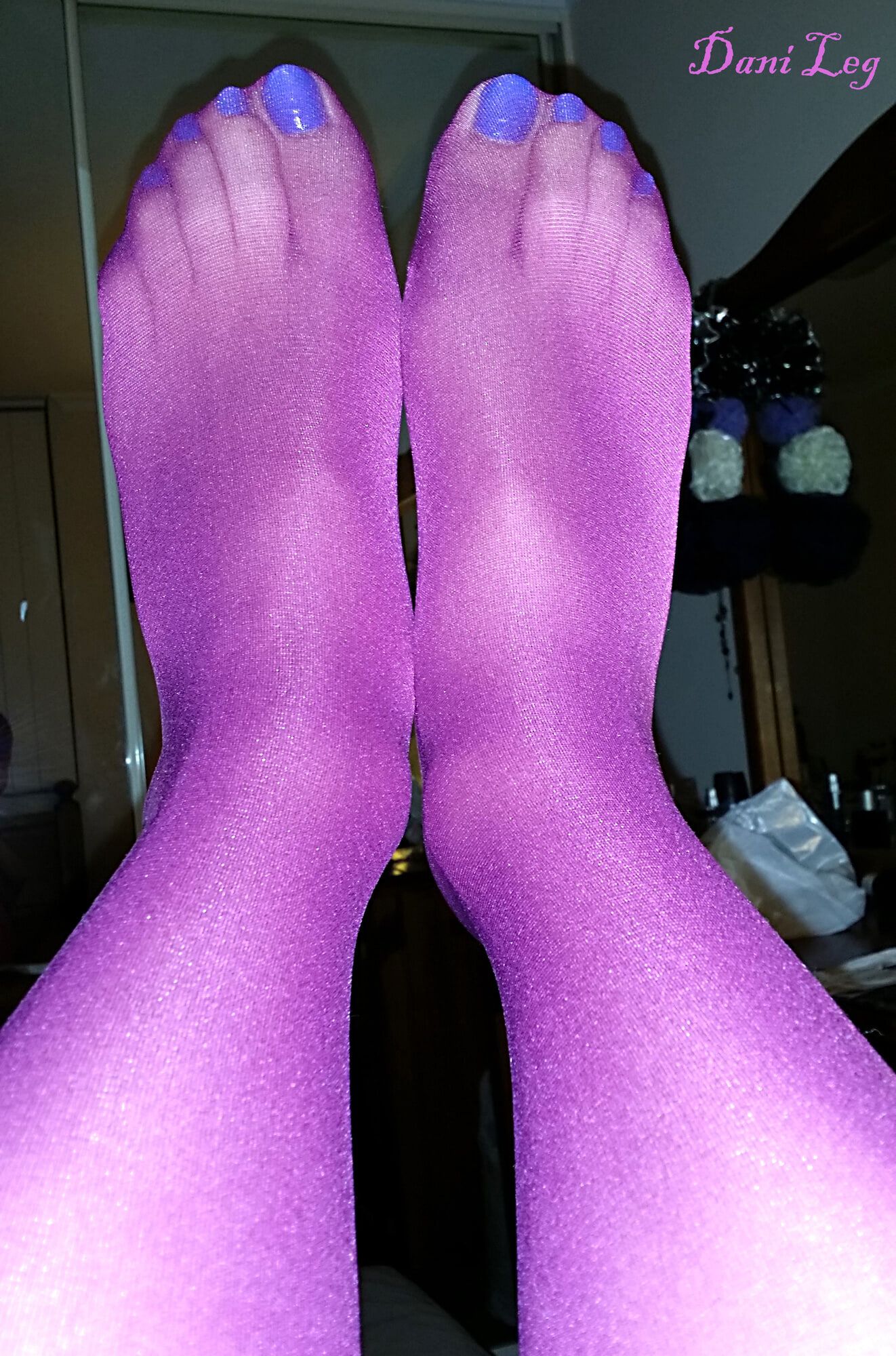 Purple Pantyhose and Blue Toenails