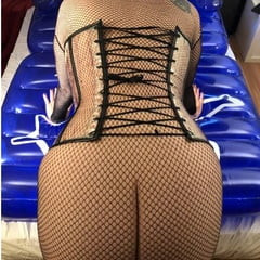 Latex masturbation on inflatable Bed