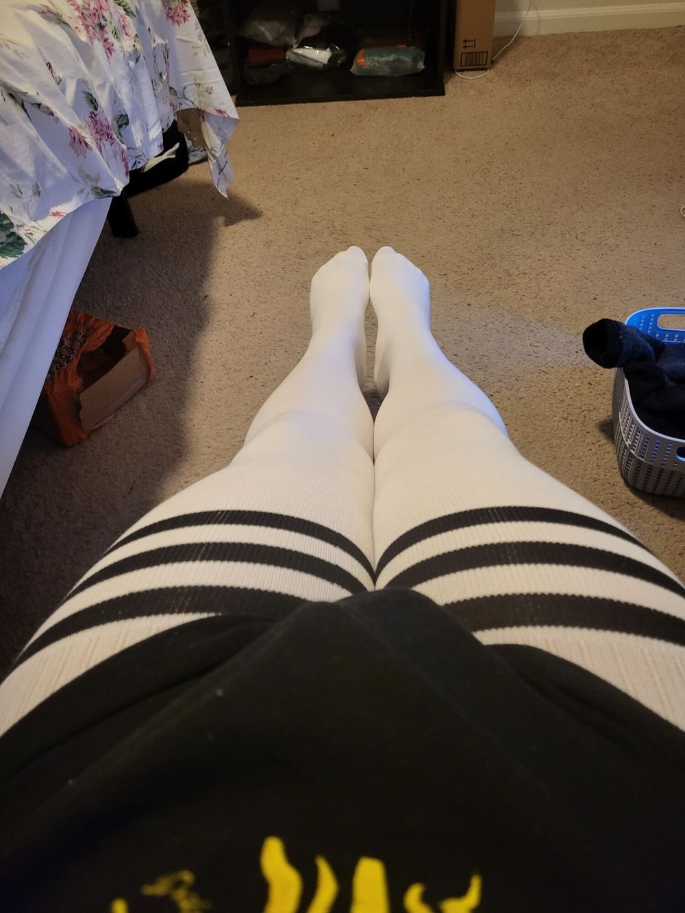 White 3 stripped Thigh High Socks 