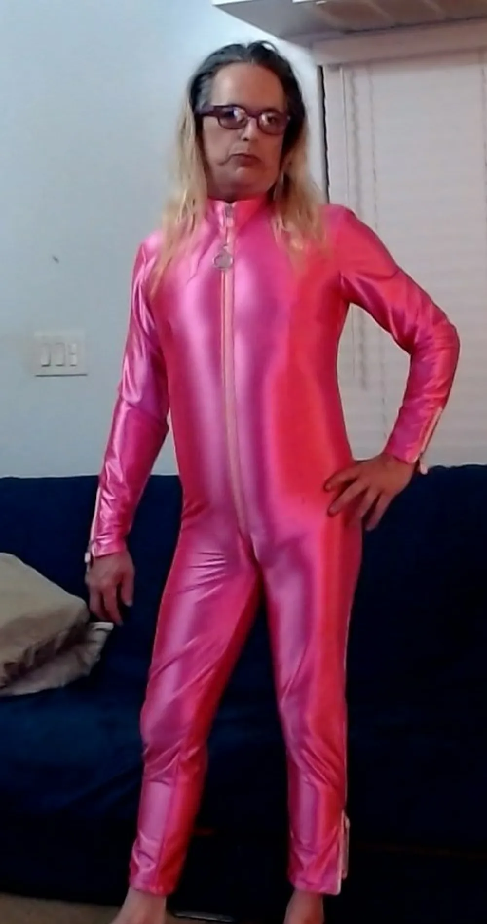 Sissy Slut Ashley Jolene Modeling A Hot Pink Catsuit #4