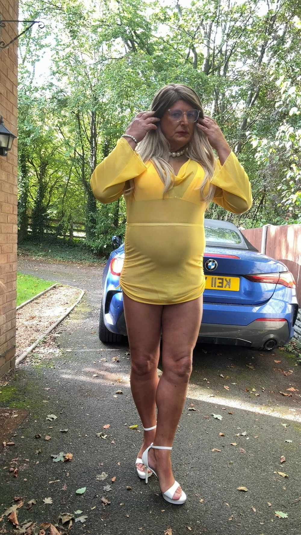 Sexy Crossdresser kellycd2022 in yellow see thru dress dress #12