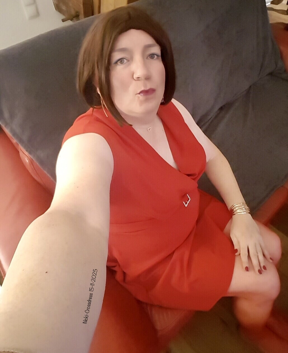 Nicki-Crossdress Lady in Red - Dress, Boots, Stockings  #8
