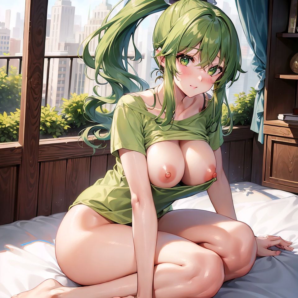 Hentai anime, hot girl with long green hair sends nudes #33