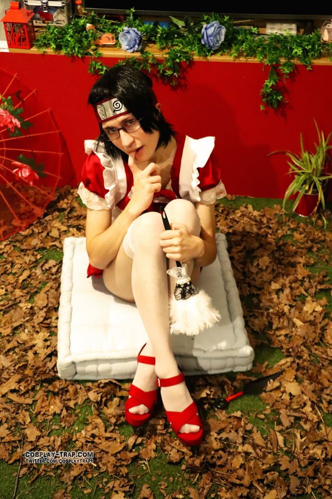 Sarada red maid crossdress cosplay  #3