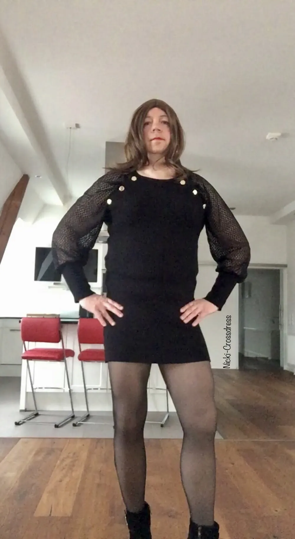 Nicki-Crossdress - black Dress, Plateau-Boots &amp; Tights  #2