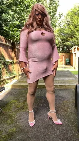 sexy crossdresser kellycd     in pink sparkly dress heels         