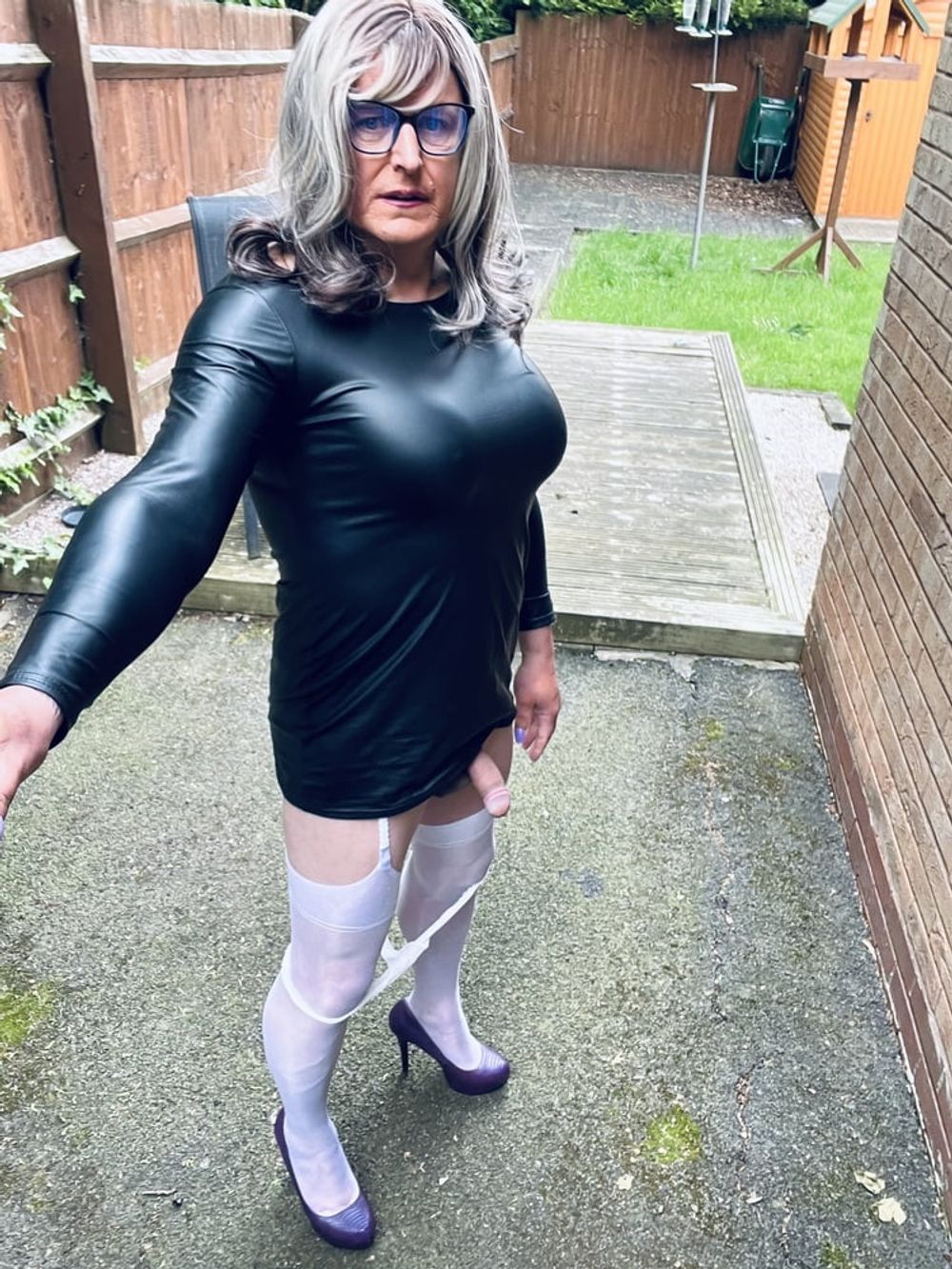 Crossdresser Kellycd in black pvc dress  #42