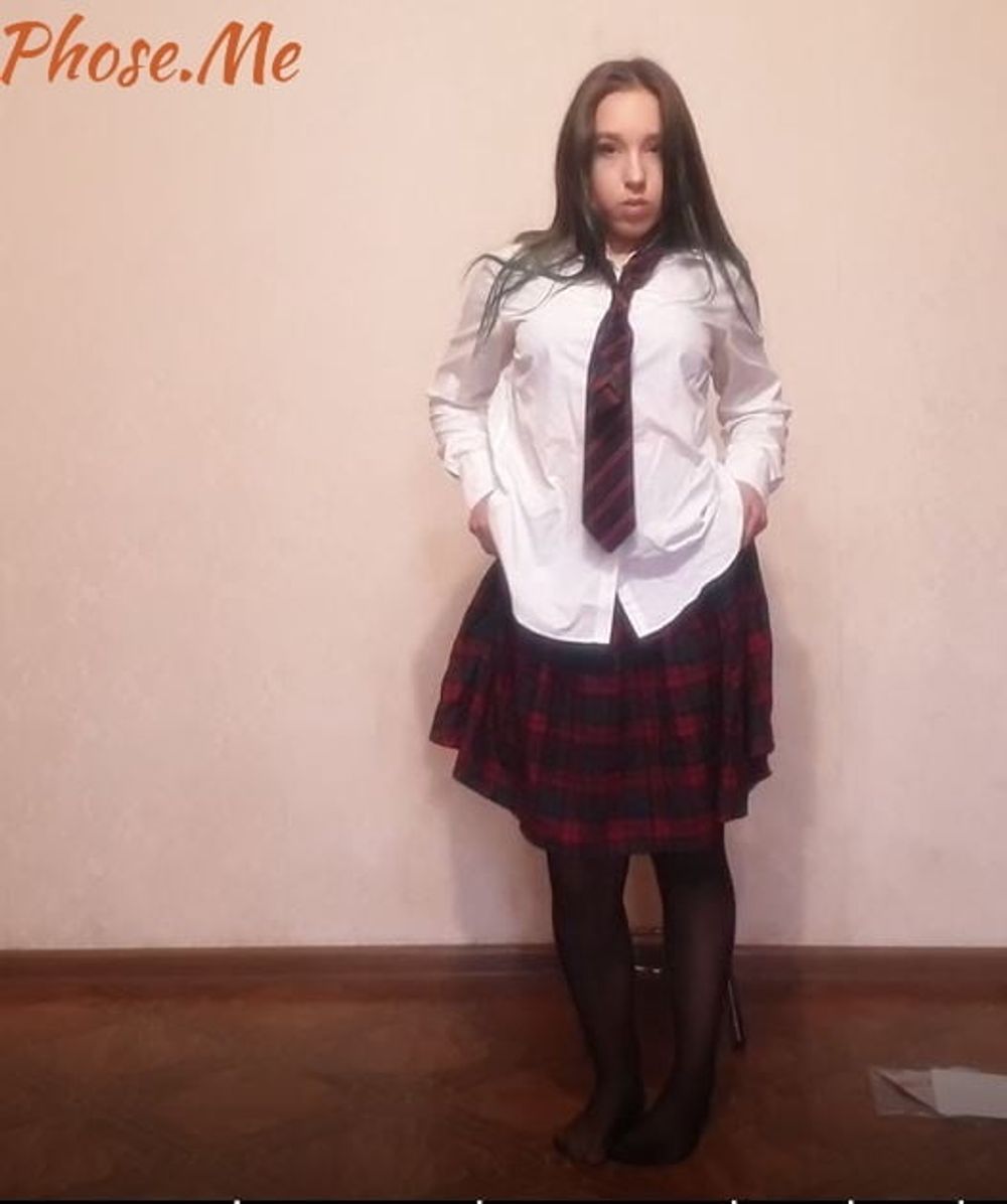 Lisa Trying On Schoolgirl Uniform With Black Pantyhose #5