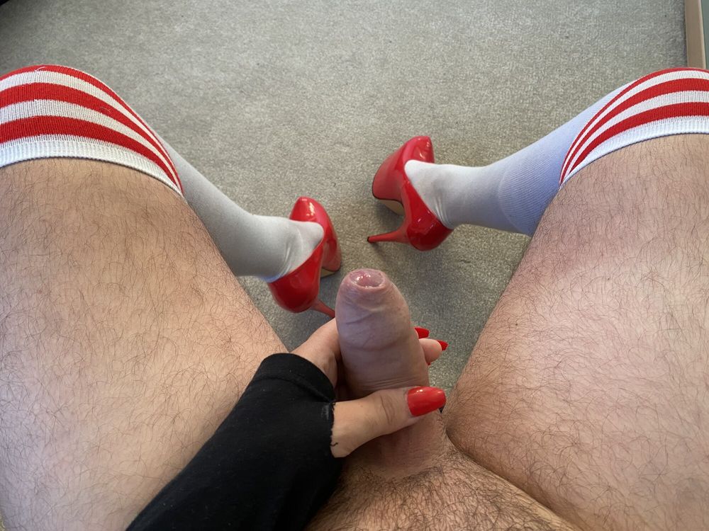 My cock in red heels  #3