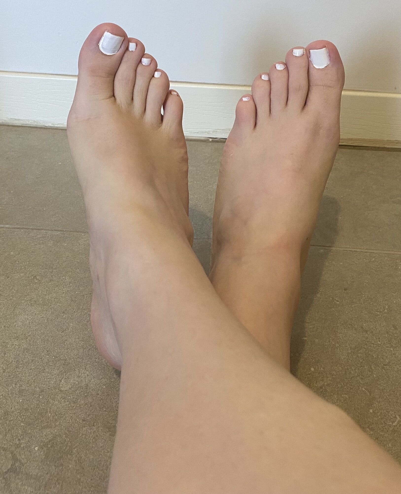 White polished nails and shaved legs #16