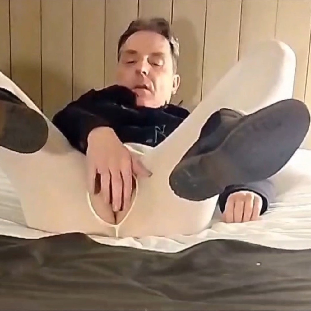 Cock stroking and ass fingering in white open pantyhose #39