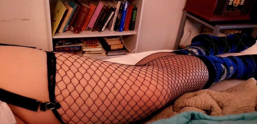 Slut in fishnets begging to get fucked