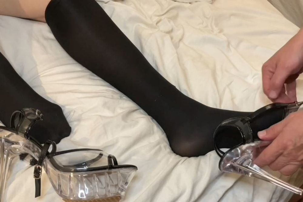 Cum on Transparent High Heel Sandals #7