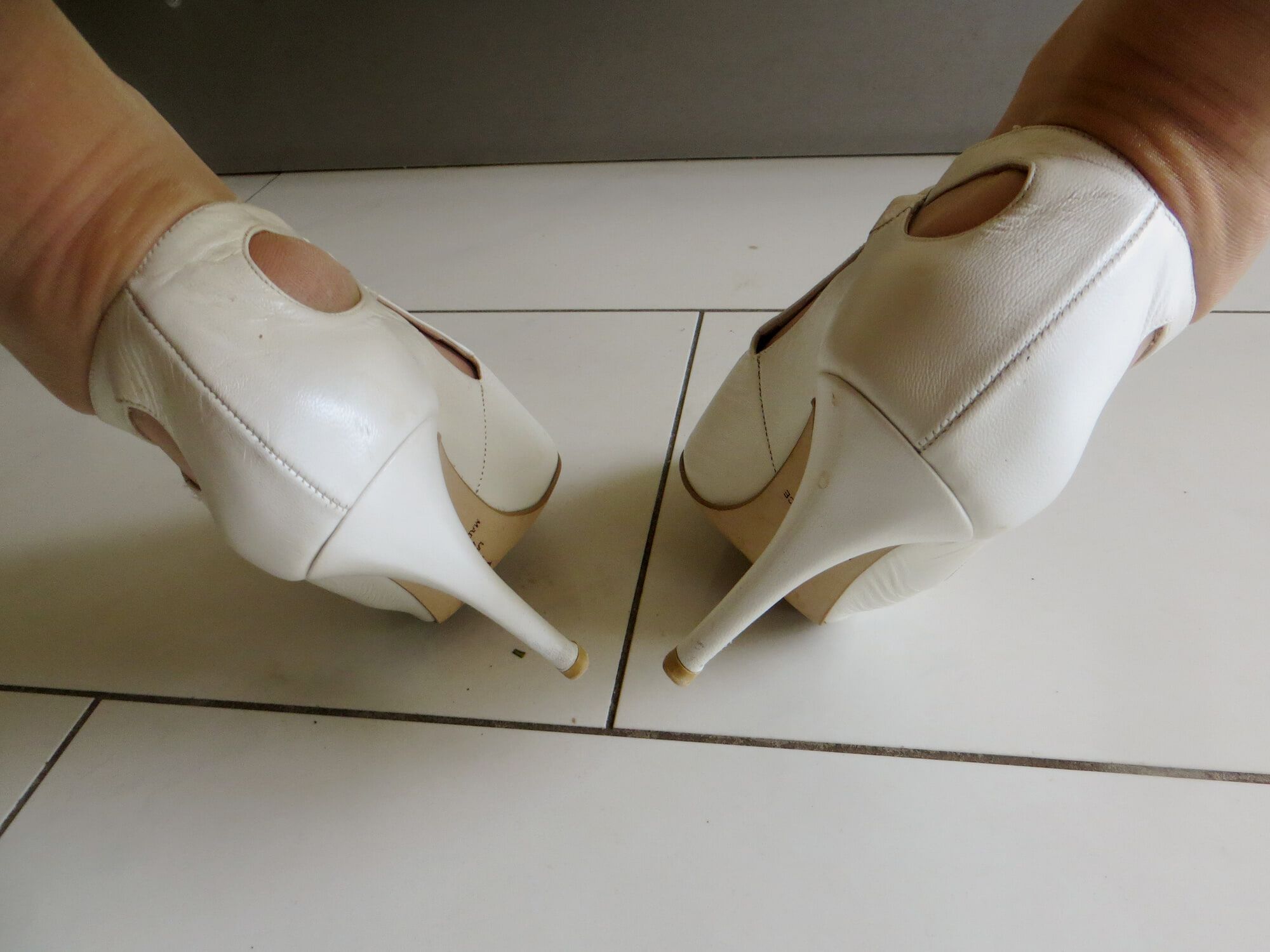 white greec high heel sandals with tan nylon stockings #8