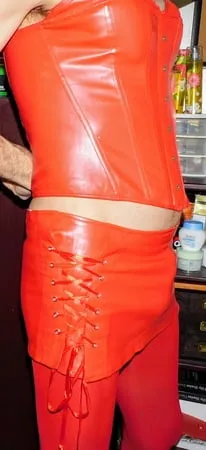 red sexy leather outfit         