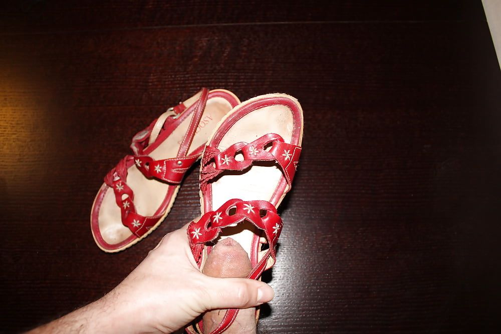 Cum on red platform sandals #13