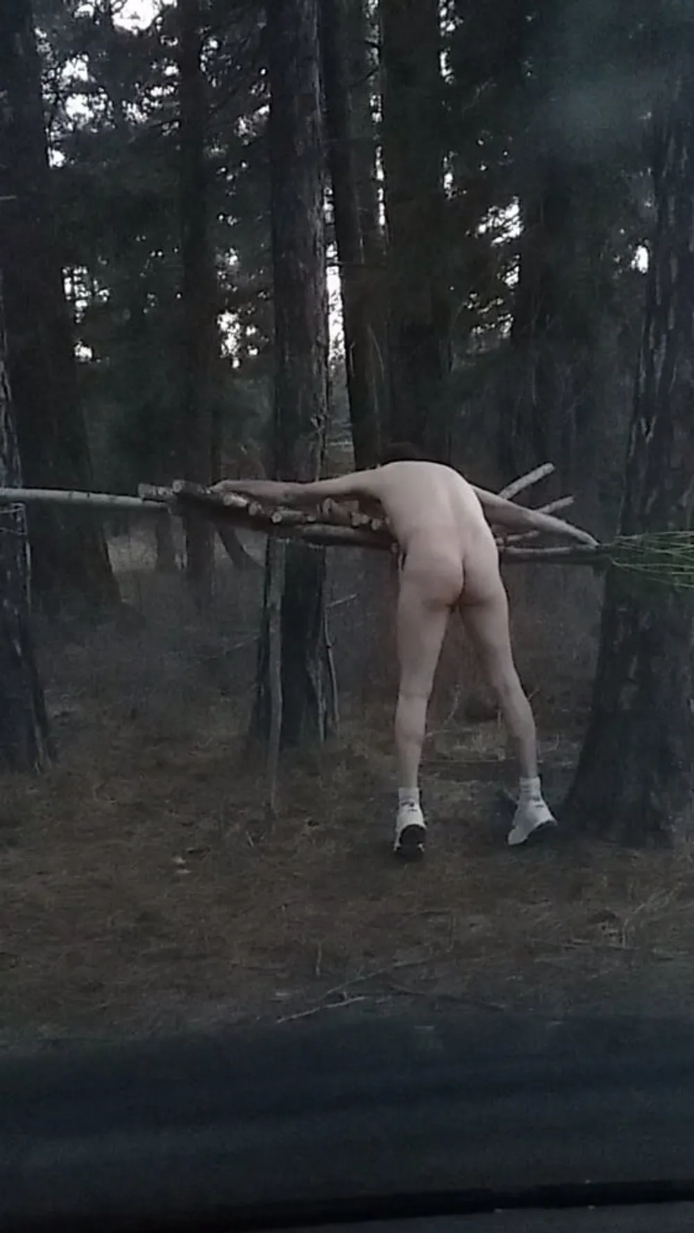 Walking around camp sites nude  #3