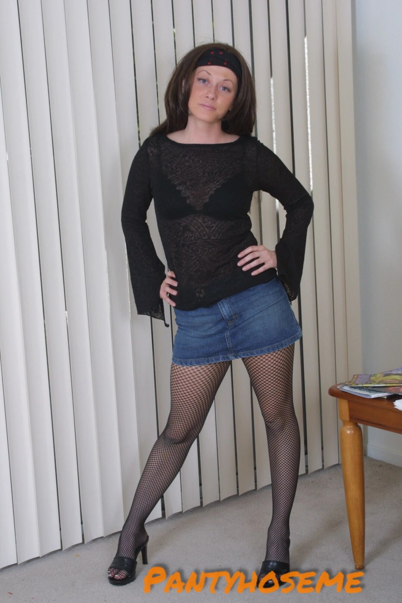 Blue Eye Brunette Bliss Strips In Pantyhose #13
