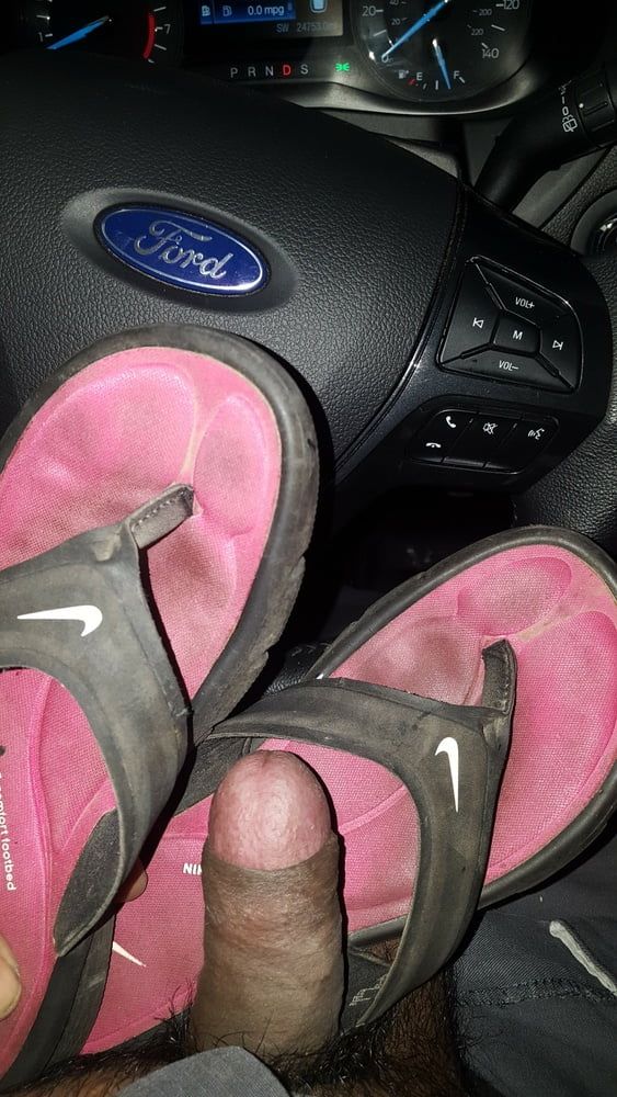 coworker dirty Nike flip-flops 