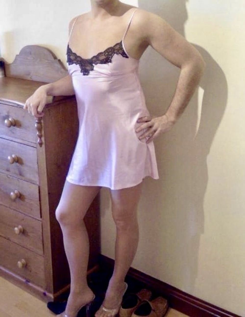 Pink Satin Cami and Stockings