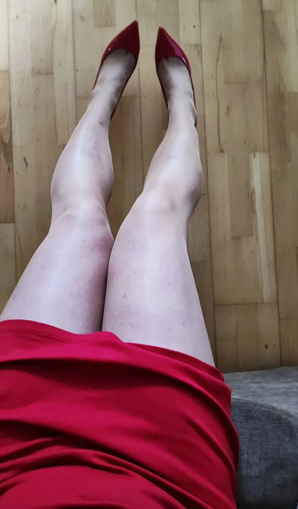 Red dress and nude pantyhose #2