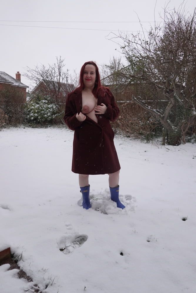 Pregnant flashing naked in the cold snow #43