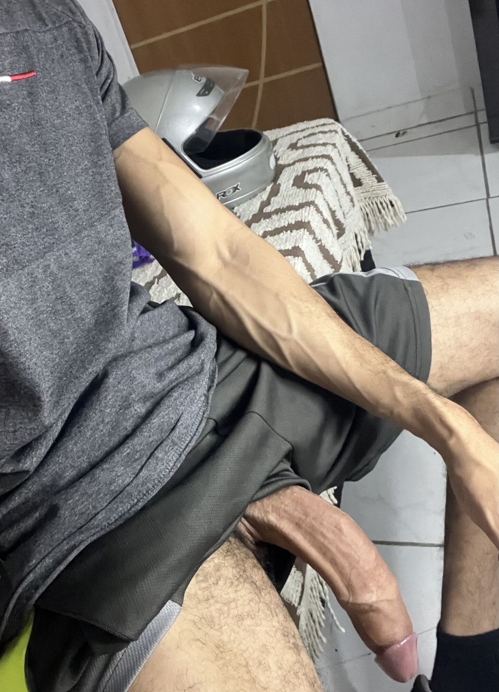 Huge soft dick after training at the gym without underwear