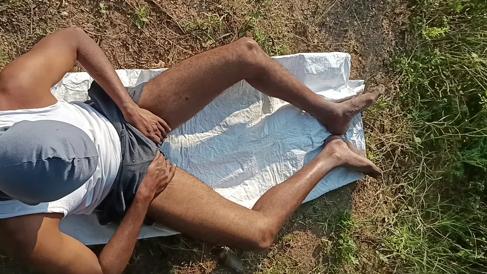 Very Sexy Indian Man Cumshot at Outdoor Field, Top View, Aer #45