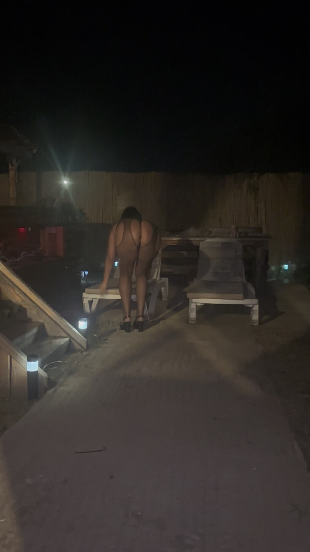 Midnight Outdoor Tease – Black Bodystocking & Thong #5