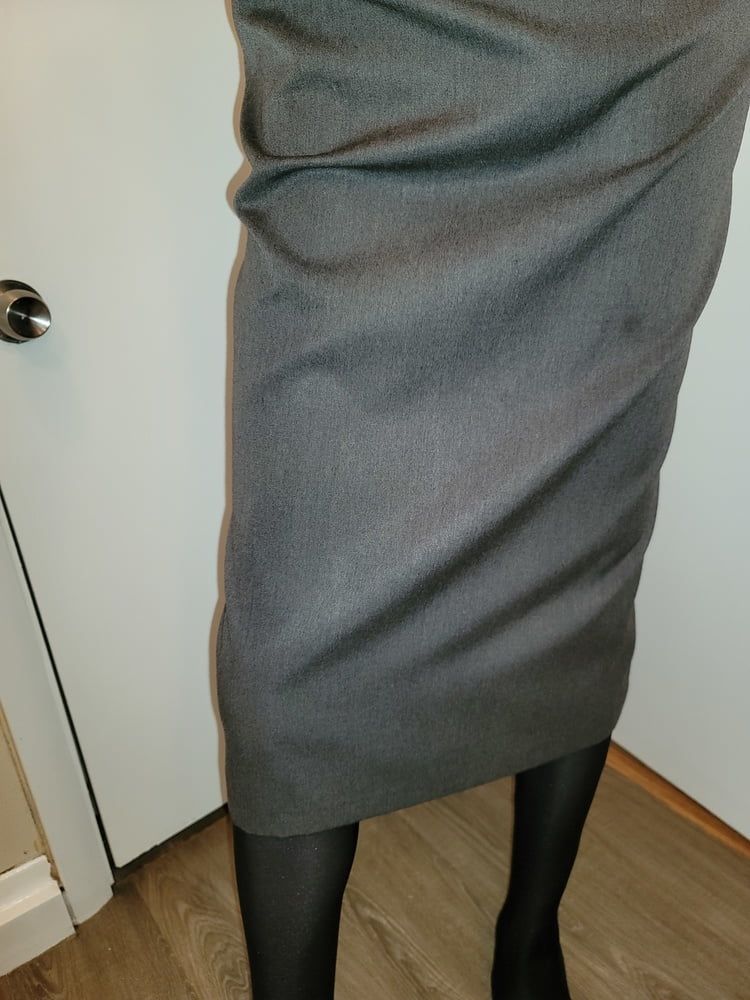 Grey Pencil Skirt with black silky half slip