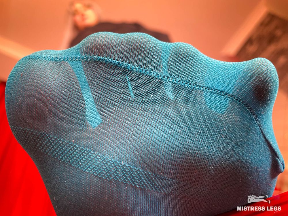 Goddess in blue tight show you her cute nylon soles #2