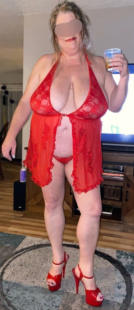 Slutty BBW wife in red lingerie #33