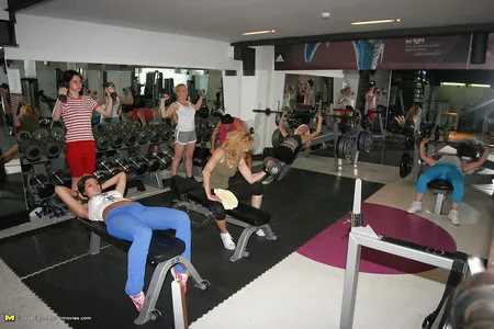 naked mature mothers do naked exercises at gym part          