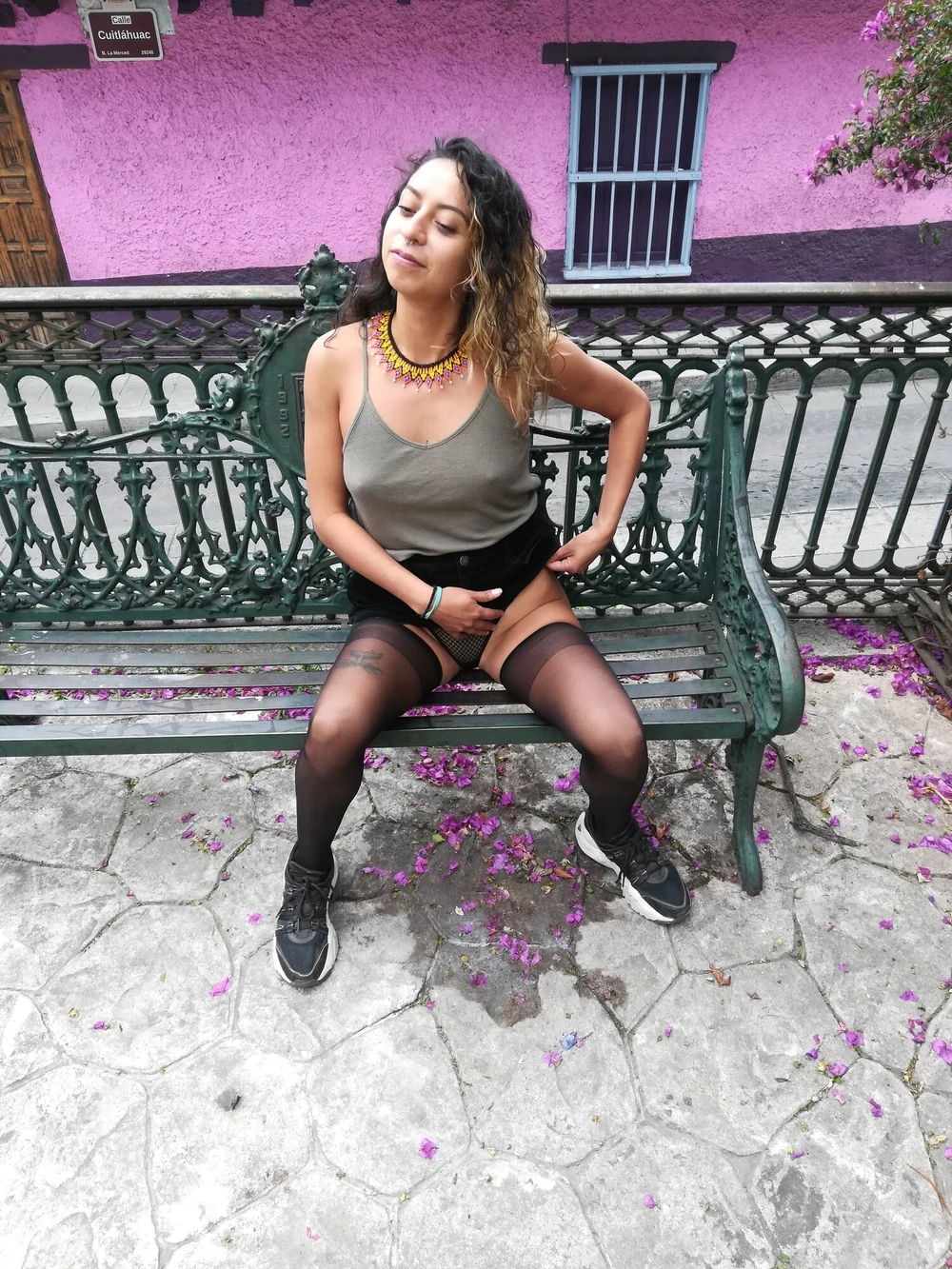 teenager flashes her black sexy underwear in public #5