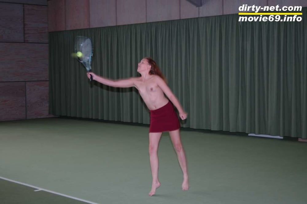 Nathalie plays naked tennis in a tennis hall #10