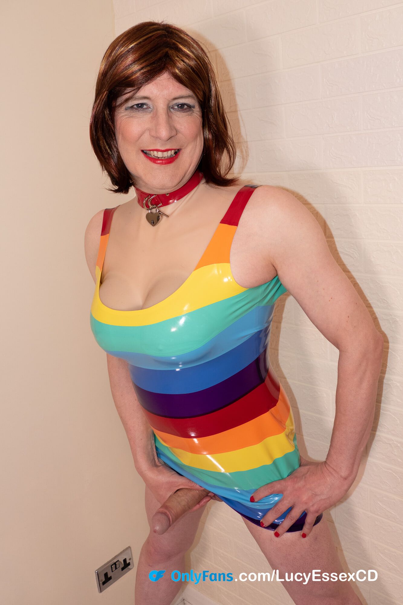 Big cock TGirl Lucy Essex CD new rainbow latex minidress #10